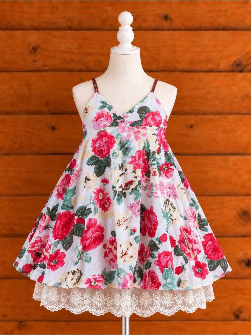 Mud Kingdom Girls White Floral Spaghetti-Strap Dress with Lace size 120 US 5T-6X